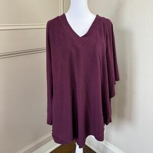 Soft Surroundings Madison Cape Tunic Women’s Size L Wine Asymmetrical Hem Top